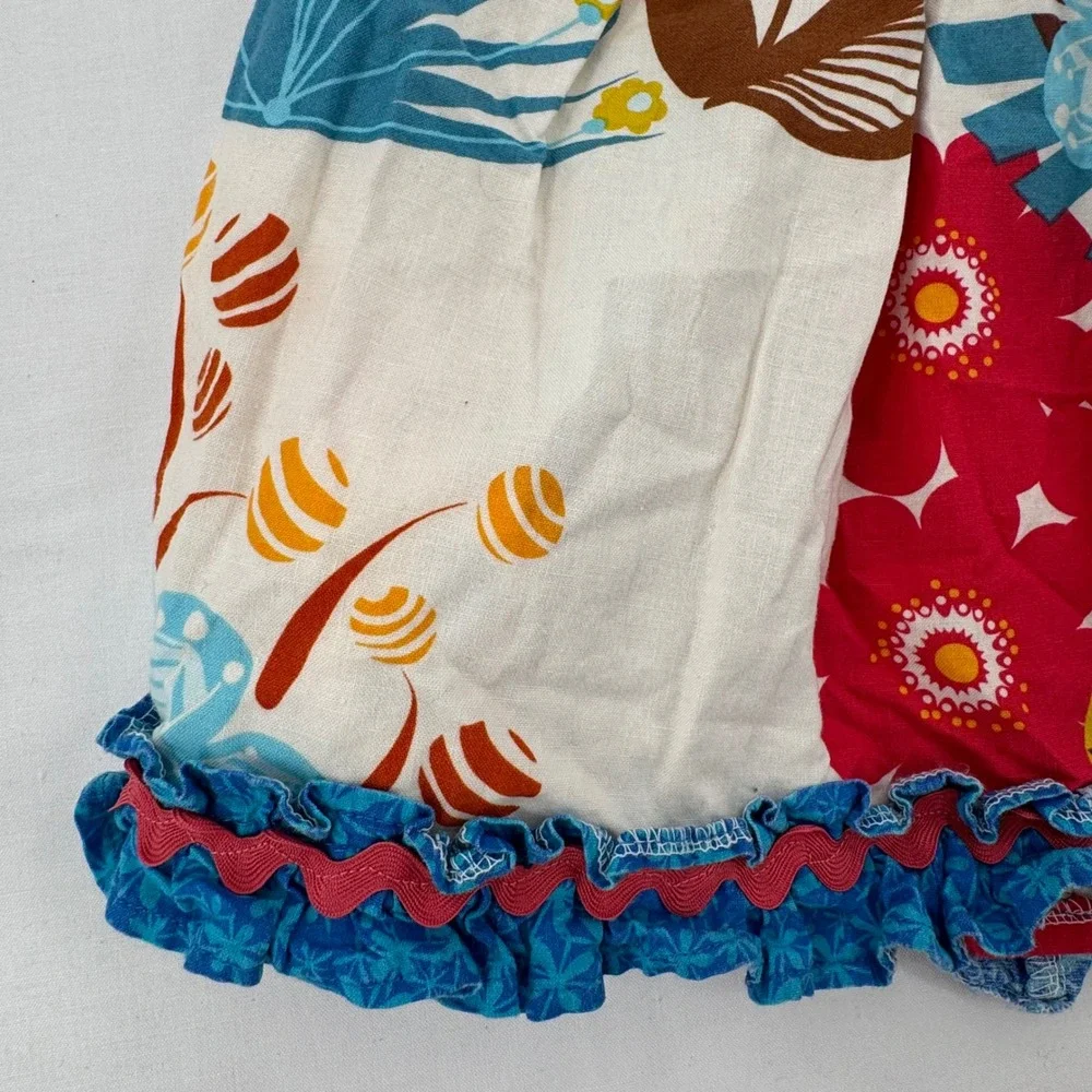 Handmade Vtg 2000s Girls Boho Floral Polka Dot Halter Dress Ruffle Trim 2T/24M